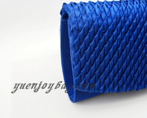Fold over ruffled Blue satin evening bag detail view