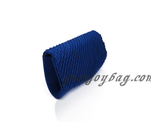 Fold over ruffled Blue satin evening bag side view