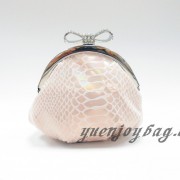 Snake Skin Embossed PU Leather little coin purse with rhinestone bowknot closure
