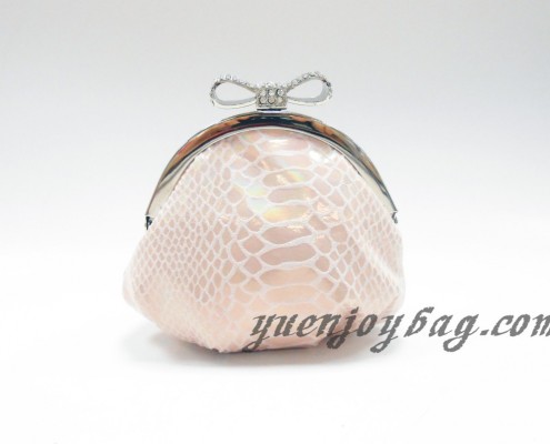 Snake Skin Embossed PU Leather little coin purse with rhinestone bowknot closure