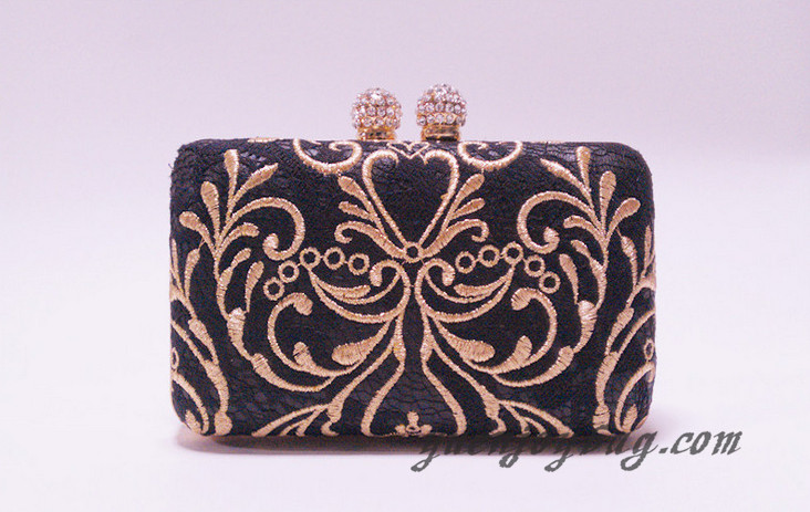 Computerized Embroidery rhinstone closure box clutch