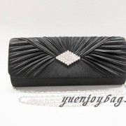 Black satin pleated evening bag with diamond Black satin pleated evening bag with diamond