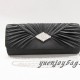 Black satin pleated evening bag with diamond