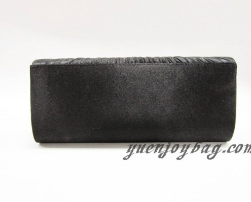 Black satin pleated evening bag with diamond back view Black satin pleated evening bag with diamond back view
