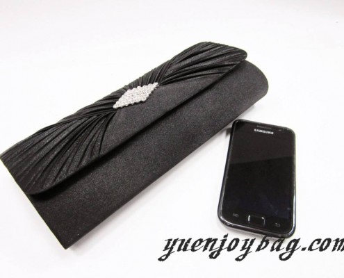 Black satin pleated evening bag with diamond comparison with mobile Black satin pleated evening bag with diamond comparison with mobile