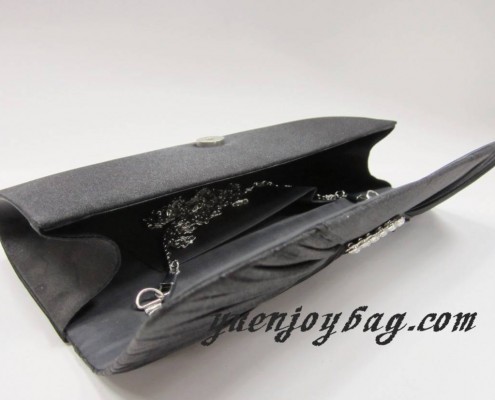 Black satin pleated evening bag with diamond lining view Black satin pleated evening bag with diamond lining view