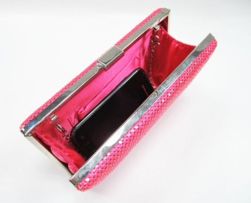 4mm metal sequin Neon color silver metal frame evening purse bag - inside view