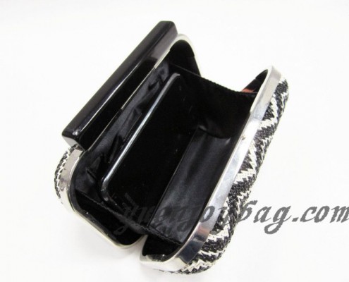 Black and White knitted Tribal and aztec patterns evening purse handbag - lining view