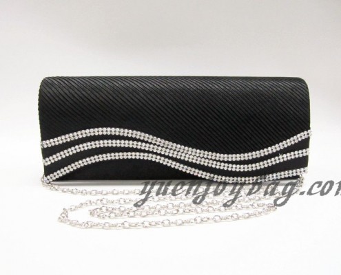 Black pleated Satin clutch purse with crystal rhinestone