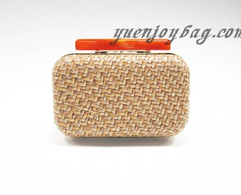 Brown straw interlaced PU faux leather clutch bags
