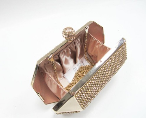 Designer gold crystal rhinestone women evening handbag with diamond - lining view Designer gold crystal rhinestone women evening handbag with diamond - lining view