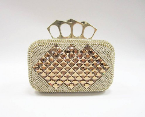 Diamond knuckle finger metal frame Golden crystal rhinestone evening bag
