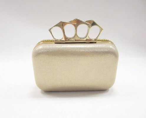 Diamond knuckle finger metal frame Golden crystal rhinestone evening bag-back view