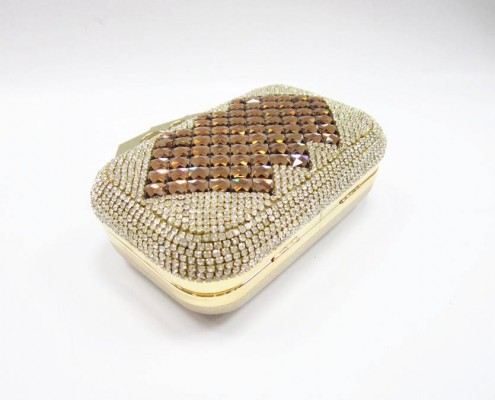 Diamond knuckle finger metal frame Golden crystal rhinestone evening bag - bottom view