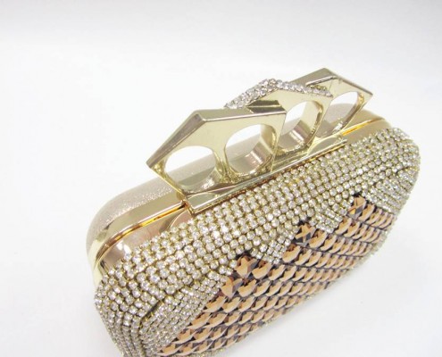 Diamond knuckle finger metal frame Golden crystal rhinestone evening bag - top view