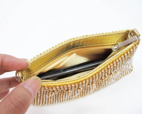 Golden Crystal diamond purse small little ladies wallet - lining view Golden Crystal diamond purse small little ladies wallet - lining view