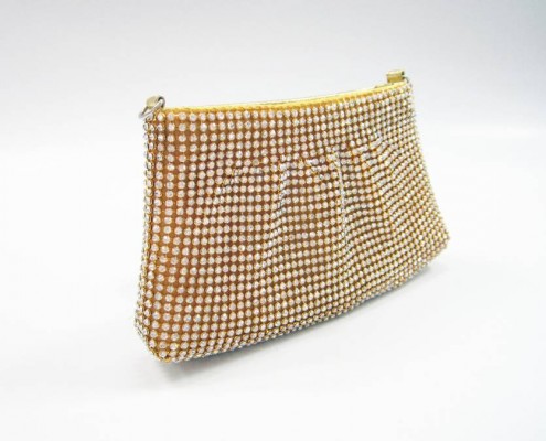 Golden Crystal rhinestone pouch small little women wallet - side view Golden Crystal rhinestone pouch small little women wallet - side view