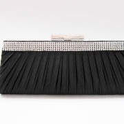 Hot sale 2014 black pleated diamond metal frame clutch bag