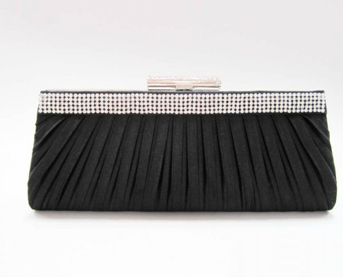 Hot sale 2014 black pleated diamond metal frame clutch bag