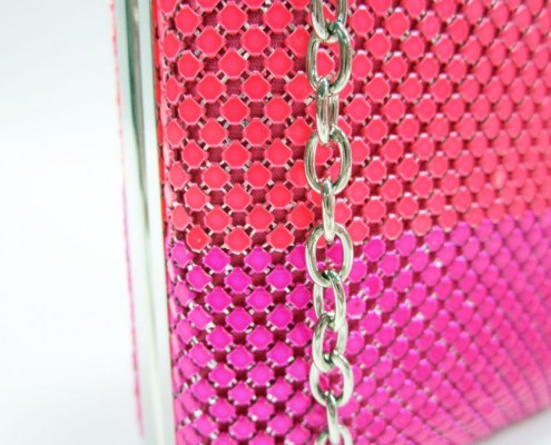 4mm metal sequin Neon color silver metal frame evening purse bag - detail view