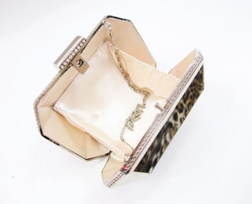 Leopard animal print metal case party bag - lining view Leopard animal print metal case party bag - lining view