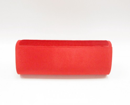 Red pleated satin flower evening purse clutch bag - back view Red pleated satin flower evening purse clutch bag - back view