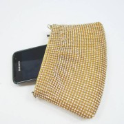 Small gold pouch ladies clutch purse with crystal rhinestone - contrast with mobile Small gold pouch ladies clutch purse with crystal rhinestone - contrast with mobile