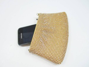 Small gold pouch ladies clutch purse with crystal rhinestone - contrast with mobile Small gold pouch ladies clutch purse with crystal rhinestone - contrast with mobile