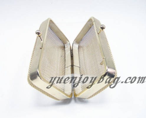 Small metal grid gold transparent kiss lock frame evening purse - open view Small metal grid gold transparent kiss lock frame evening purse - open view
