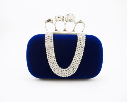 Velvet purse with skull knuckle finger rings frame evening bag
