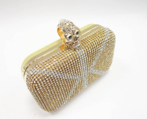 Wholesale Ladies' skull rhinestone UK flag golden evening purse clutch bag