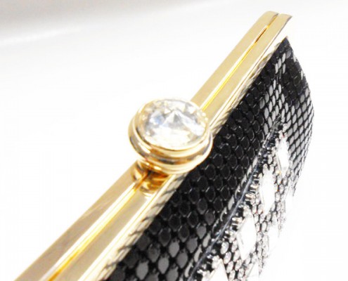 Black Aluminium mesh evening Little evening purse with diamond metal frame - top view Black Aluminium mesh evening Little evening purse with diamond metal frame - top view