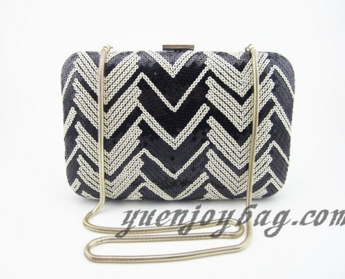 Black and White sequin with gold metal frame evening day clutch bags