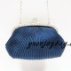 Blue pleated satin rhinestone kiss-lock metal frame bridesmaid evening purse