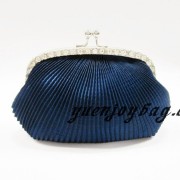 Blue ruffled satin diamond metal frame bridal clutch handbag