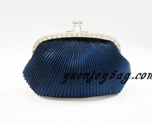 Blue ruffled satin diamond metal frame bridal clutch handbag Blue ruffled satin diamond metal frame bridal clutch handbag