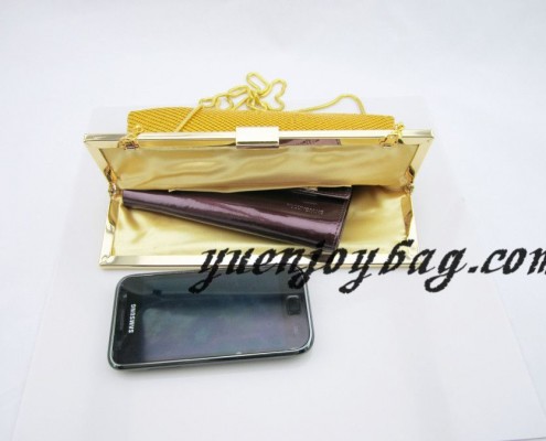 Candy color yellow Aluminium metal sequins beautiful evening purse clutch bag - lining view Candy color yellow Aluminium metal sequins beautiful evening purse clutch bag - lining view