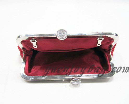 Celebrities brand design red pleated satin evening purse - lining view Celebrities brand design red pleated satin evening purse - lining view