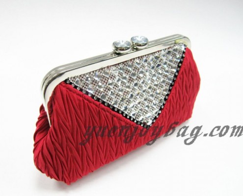 Fold satin red evening bag with crystal rhinestone diamond from manufacturer Fold satin red evening bag with crystal rhinestone diamond from manufacturer