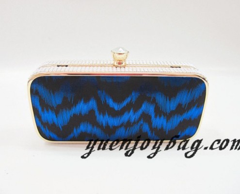 Gold metal frame Blue wave pattern PU leather clutch bags