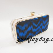 Gold metal frame Blue wave pattern PU leather clutch bags with rhinestone clasp - side view Gold metal frame Blue wave pattern PU leather clutch bags with rhinestone clasp - side view