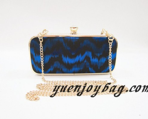 Gold metal frame Blue wave pattern PU leather women's clutch chain bags with rhinestone clasp Gold metal frame Blue wave pattern PU leather women's clutch chain bags with rhinestone clasp