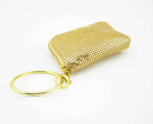 Golden aluminium metal sequin small wristlet zipper purse for iphone