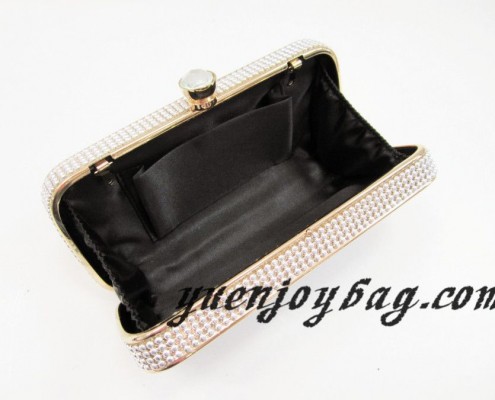 Ladies fashion Gold metal frame Blue wave pattern PU leather clutch bags with rhinestone clasp - lining view Ladies fashion Gold metal frame Blue wave pattern PU leather clutch bags with rhinestone clasp - lining view