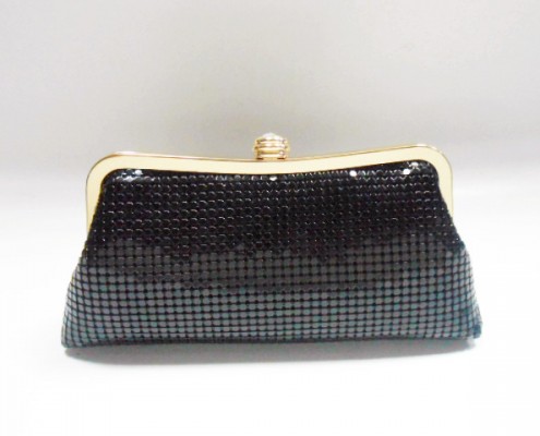 Lady black metal sequin crystal rhinestone clutch party bag - back view Lady black metal sequin crystal rhinestone clutch party bag - back view