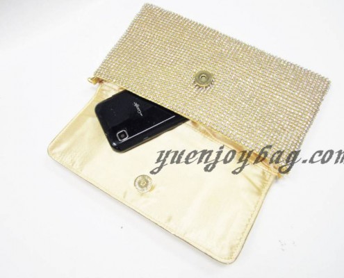 Luxury golden Rhinestone diamond ladies envelope evening clutch chain bag - lining view Luxury golden Rhinestone diamond ladies envelope evening clutch chain bag - lining view