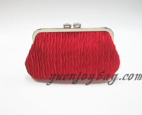 Ruffle red satin metal frame bridal bags - back view Ruffle red satin metal frame bridal bags - back view