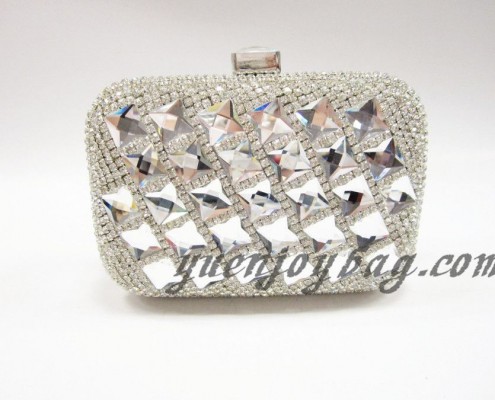 Shiny silver crystal rhinestone diamond metal hard box clutch party bag
