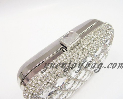 Shiny silver crystal rhinestone diamond metal hard box clutch party bag - top view Shiny silver crystal rhinestone diamond metal hard box clutch party bag - top view