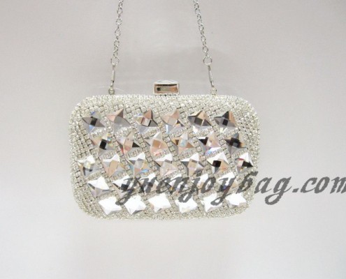 Shiny silver crystal rhinestone diamond metal hard box evening clutch party bag with chain Shiny silver crystal rhinestone diamond metal hard box evening clutch party bag with chain
